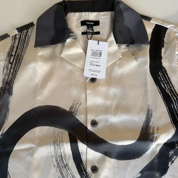 New men's Small Reiss Zephr-SS shirt in charcoal grey and off white - Picture 4 of 5